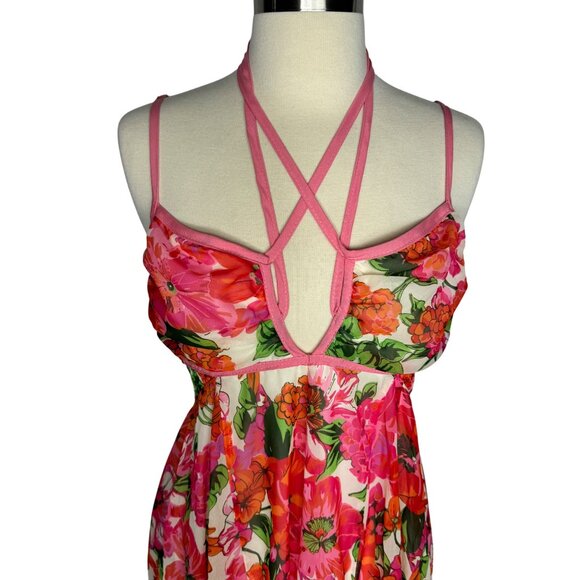 MultiStrap Fairycore Vacation Free People Inspired Pink Floral Maxi Dress Sz L - Picture 2 of 11